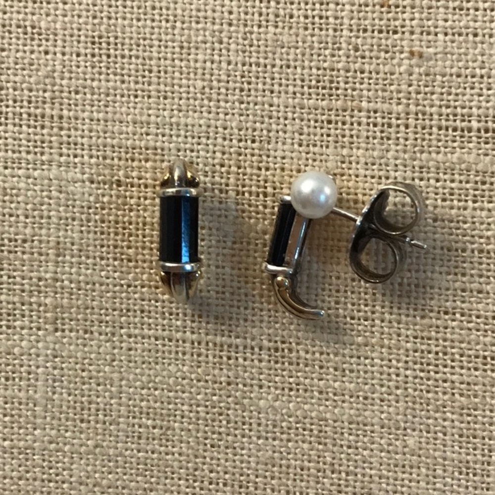 Black Oynx , Gold and Silver Earrings